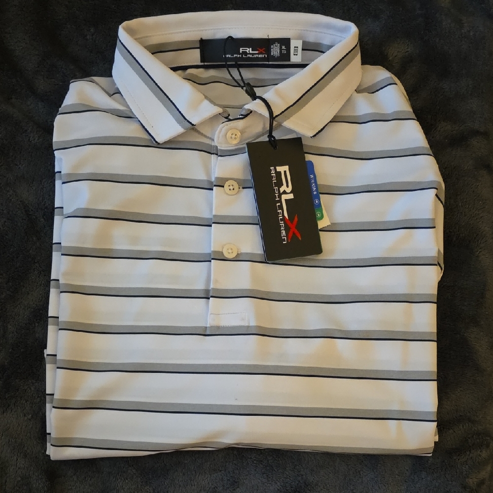 RLX Ralph Lauren White and Black Striped Polo Shirt